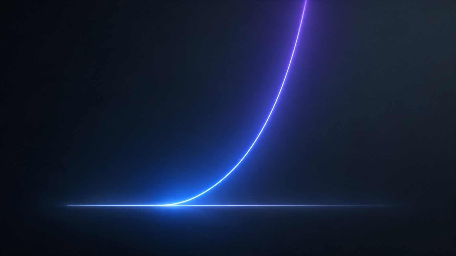Glowing line curve rising almost vertically from a flat baseline on a dark charcoal background
